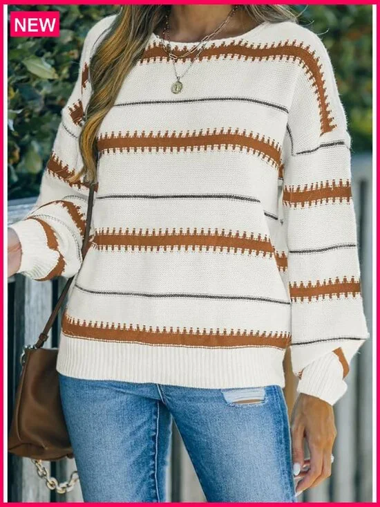 Soft Long Sleeve Crewneck Pullover Sweater, Lightweight Knit Top, Loose Fit - Picture 4 of 7